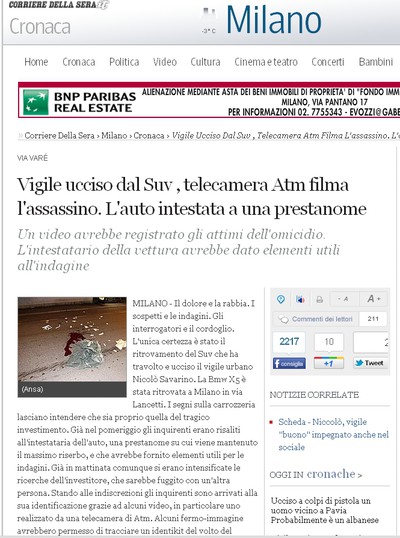 Articolo corretto sul sito corriere.it - 13 gennaio 2012