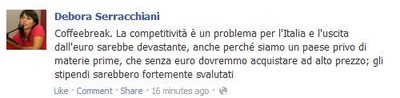 Screenshot Facebook di Debora Serracchiani