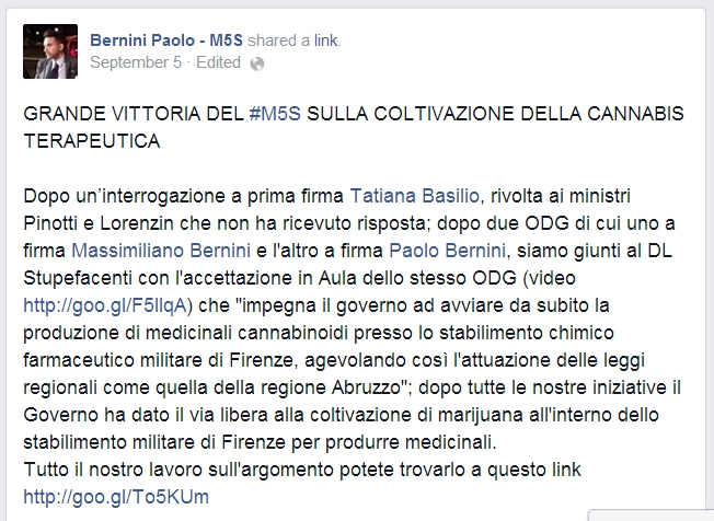 Screenshot dalla pagina Facebook di Paolo Bernini