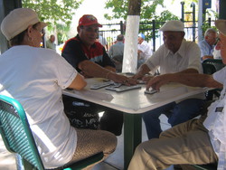 Sembra Cuba, ma e' Miami: in un piccolo parco all'aperto dei vecchietti giocano accanitamente a Domino.