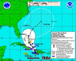 Il percorso della tempesta tropicale Noel